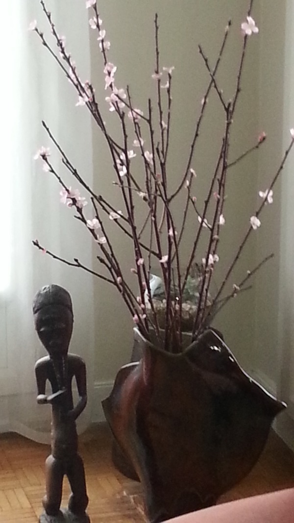 Branches de prunus et statue africaine.jpg